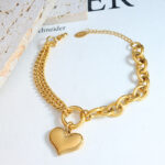 Curb Chain Patchwork Heart Bracelet - Titanium Steel Plated with 18K Gold, Fade-resistant - Image 2