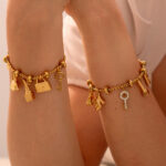 Multi-element tag diamond-encrusted pendant bracelet adjustable, trendy retro titanium steel 18K gold plated jewelry - Image 2