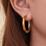 Minimalist stainless steel color-block circular ear buckle set with 18k real gold plating, personalized and versatile diy earrings