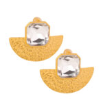 Stainless steel fan-shaped glass stone earrings, collarbone chain plated with 18k real gold, traditional Chinese style fashionable jewelry - Image 2