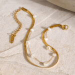 18K gold stainless steel blade chain, flat snake chain, round shell bead string anklets, the same style as the trendy anklets on Instagram - Image 2