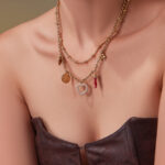 Light luxury 5A Zircon hollowed-out heart four-leaf clover DIY multi-accessory double-layer stackable collarbone chain plated with 18k gold