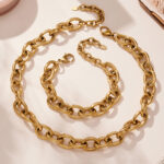 Heavy-duty thickened stainless steel Cuban chain, bracelet and collarbone chain plated with 18k real gold - Image 3