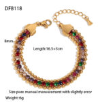 This is a popular light luxury bracelet made of stainless steel with 18K gold beads and color diamonds. It is a three-layer versatile bracelet that is waterproof - Image 2