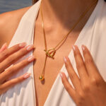 INS geometric circular pendant stainless steel necklace long Y-shaped chain design sense versatile simple accessory