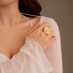 Titanium steel geometric irregular flower texture pearl stainless steel non-fading open ring ring