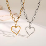 ins unique irregular heart-shaped stainless steel necklace with a hollowed-out chain design, a stylish accessory - Image 2