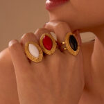 High-end design 18k stainless steel agate marquise adjustable opening ring