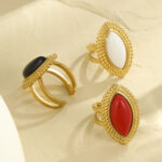 High-end design 18k stainless steel agate marquise adjustable opening ring - Image 2