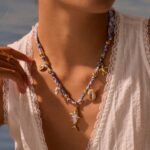 Marine vacation-style fashionable ins sea star shell hand-woven rope necklace, stainless steel pendant collarbone chain