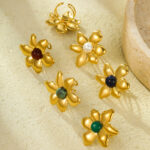 An InS-style versatile and trendy stainless steel ring with 18K gold plating, irregular petal colors, and natural stone titanium steel with an open opening - Image 2