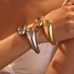 ins metallic texture open bracelet, stainless steel plated with 18K gold, personalized geometric jewelry