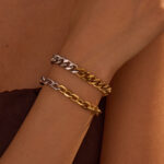 Cold and cool style two-color two-tone bracelet, heavy thick chain Cuban chain stainless steel personalized trendy bracelet