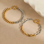 Cold and cool style two-color two-tone bracelet, heavy thick chain Cuban chain stainless steel personalized trendy bracelet - Image 2