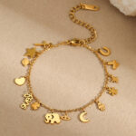 Multi-element pendant bracelet, a fashionable and trendy stainless steel bracelet plated with 18K gold - Image 2
