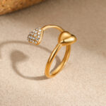 Cold style asymmetrical heart-shaped stainless steel ring with 18k gold plating, ins fashion open ring - Image 2