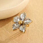 Floral color-blocking stainless steel ring that does not fade, plated with 18K gold, fashionable, light luxury and high-end jewelry - Image 2