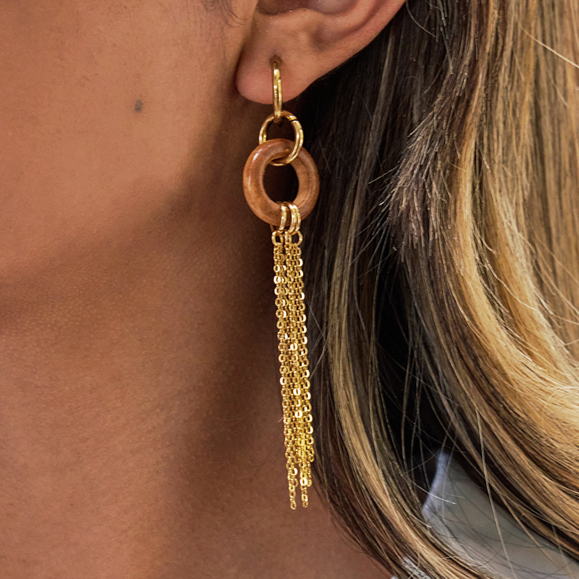 O1CN01jUH3tr2ElaXpKwUic_!!2210913638785-0-cib Wooden tassel stainless steel earrings, light luxury and high-end ear rings, Maillard earrings - Image 1