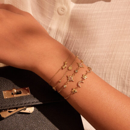 Stainless Steel Star & Moon Zircon Bracelet Set, Niche Fashion Light Luxury High-end Jewelry