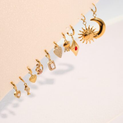 Stainless steel playful gold-plated titanium steel pendant earring set, niche high-end design jewelry