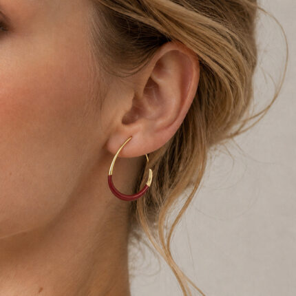 Color-blocked C-shaped Enamel Ear Hooks, Retro Semi-circular Earrings