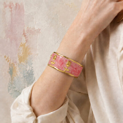 Colorful Enamel Tulip Adjustable Bangle, French Retro Style