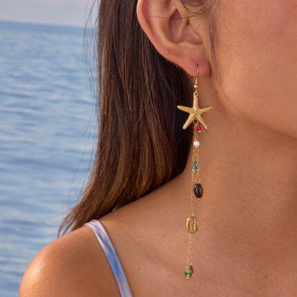 18K Gold Plated Stainless Steel Long Earrings | Starfish Shell Ocean Style, Luxury & Versatile