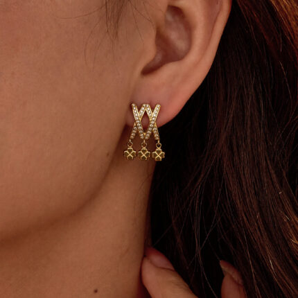 Full Paved Zircon Cross Clover Ear Cuffs, Lucky Clover Light Luxury Earrings